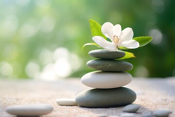 a stack of stones with a flower on top