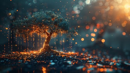a tree composed of ascending financial graphs and currency symbols, symbolizing growth and innovation - obrazy, fototapety, plakaty