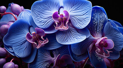 A mesmerizing purple orchid captured in exquisite detail, set against a regal violet background,...