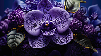 A mesmerizing purple orchid captured in exquisite detail, set against a regal violet background, providing a rich and luxurious visual experience