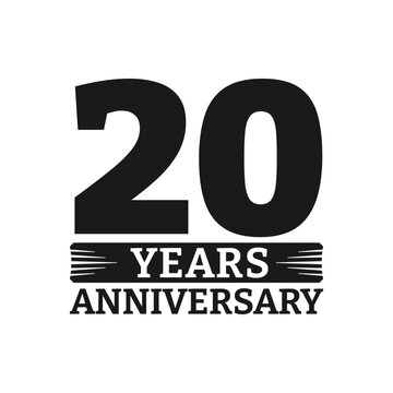 20 years logo or icon. 20th anniversary badge. Birthday celebrating, jubilee emblem design with number twenty. Vector illustration.