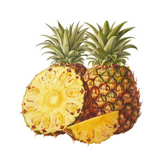 pineapple and pineapple slice isolated on transparent background