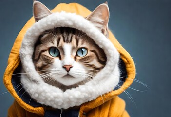 Cat dressed in winter clothes portrait on isolated background  