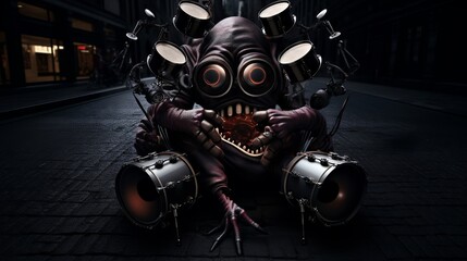 Fototapeta premium A street musician performing Scene Wormseye view