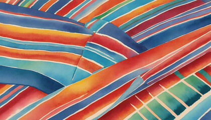 Obraz premium Watercolor Illustration Of Mexican Blanket Stripes Pattern