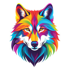 Colorful logotype of a drawn wolf head on a white background