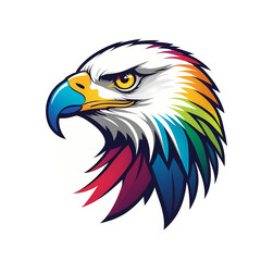 Colorful logotype of a drawn predator bird head on a white background
