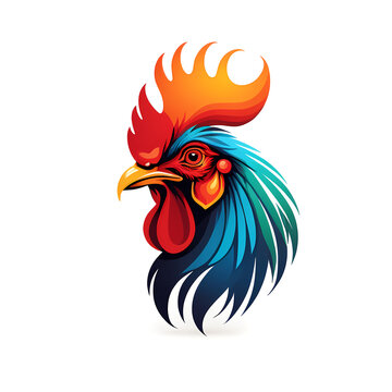 Colorful logotype of a drawn rooster head on a white background