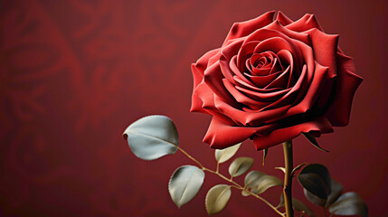 A stunning close-up of a velvety red rose against a soft, solid background, with ample copy space for your message
