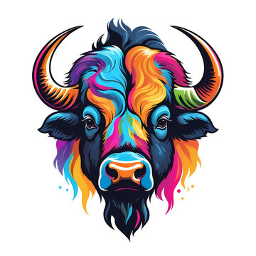 Colorful logotype of a drawn bull head on a white background