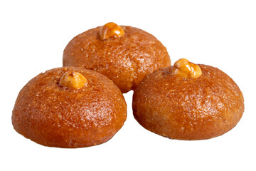 Sekerpare or badempare dessert isolated on white background. Traditional Turkish cuisine flavors. ramadan dessert