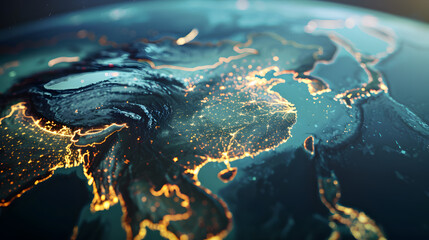 Globe Earth Exploration: Captivating 3D Virtual Representation with Magnificient Vivid Details Illustrates a Focused View of the Dynamic Chinese Territory