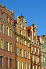 Colorful tenement houses in Wroclaw, Poland. Tenements facades at the Old Town of Wroclaw