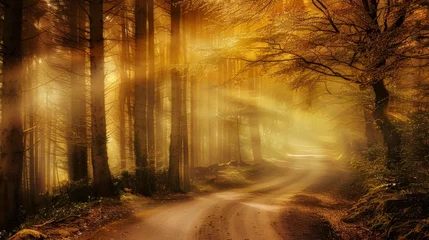 Fototapeten Enchanted Forest Path with Morning Sunlight © PhilipSebastian