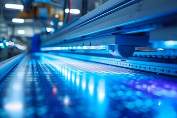 Large digital printer for industrial scale printing with advanced inkjet technology. Concept Industrial-scale Printing, Advanced Inkjet Technology, Digital Printing, Large-format Printer