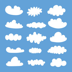 Set with clouds, on blue background. Vector	

