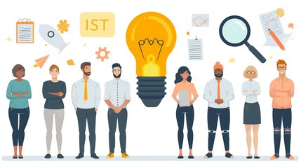 Startup team project launch financial idea management success creative office group investment fundraising crowdfunding cartoon illustration