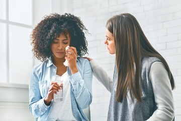 Diverse People Showing Empathy To Crying Black Woman