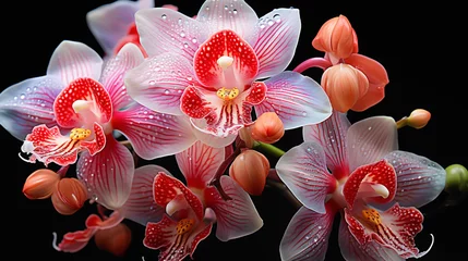  A vibrant close-up of a blooming orchid, showcasing its intricate petals against a solid background © HASHMAT