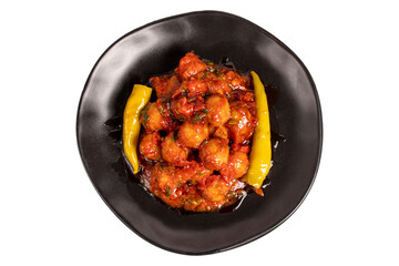 Aleppo meatballs. Appetizer dishes. Small meatballs with tomato paste isolated on white background. Top view