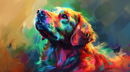Vibrant Canine Character: A Striking Illustration of a Colorful Dog Portrait, Brimming with Vitality and Creativity - obrazy, fototapety, plakaty