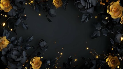Flower Border Frame Made Eustoma, with lights, light black and yellow, Background