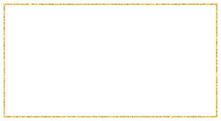 Rectangle gold glitter frame border illustration for web presentation, thumbnail, banner, social story post or other 16: 9 work projects, cut out, isolated.