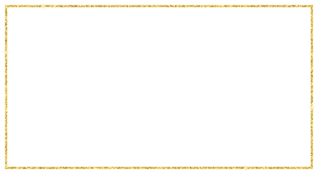 Rectangle gold glitter frame border illustration for web presentation, thumbnail, banner, social story post or other 16: 9 work projects, cut out, isolated.