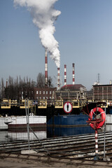 Industrial landscape with a coal power plant in the city of Gdansk, Poland.