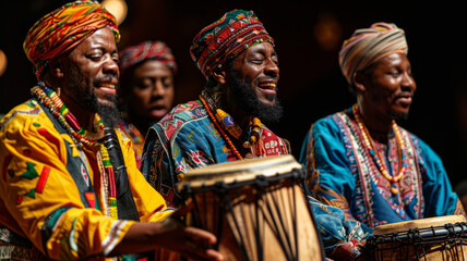 Obraz premium African drummers in traditional attire performing