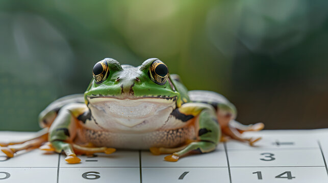 Leap Day Magic: A Frog Perched on a Unique Calendar Marking the Rare February 29th