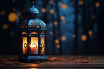 Enchanting Ramadan lantern glowing background. Holy lamp moon fabric fasting. Generate Ai