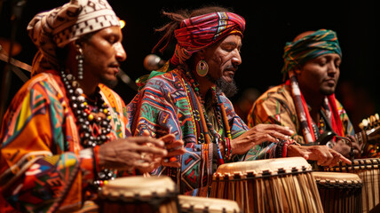 Musicians performing with traditional drums.