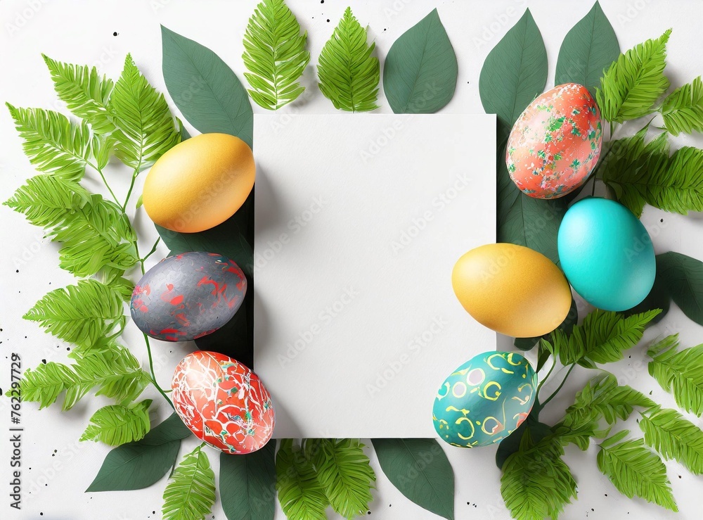 Poster Blank Card Mockup for Easter Holiday Background, 3D Rendering Illustration Design. Copy Space for Text.