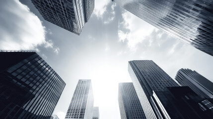 Naklejka premium Skyward View of Modern Skyscrapers in Cityscape