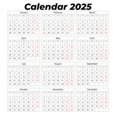 calendar 2025 week start Sunday corporate design planner template.