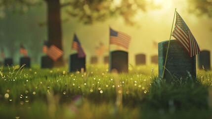 Sunset Cemetery with Flags
