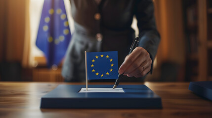 Voting for a United Europe: A Close-Up of the European Union Election Ballot Box - obrazy, fototapety, plakaty