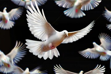 Obraz premium A free flying white dove isolated on transparent background - Generative AI
