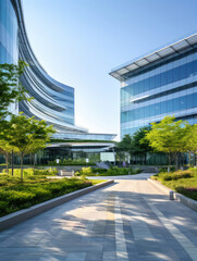 Modern Corporate Offices with Sustainable Green Landscaping