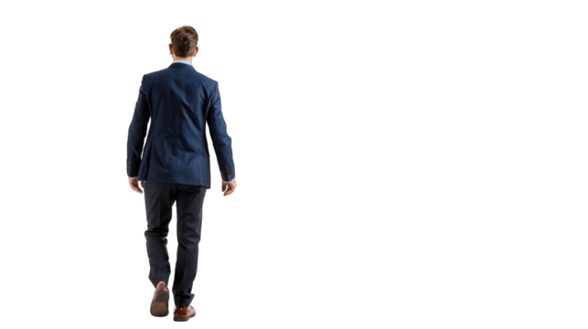 Back view of a business man holding a briefcase and walking forward. PNG file of isolated cutout object on transparent background. - Powered by Adobe