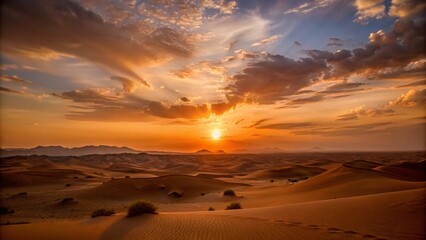 Desert landscape with cactuses at sunset. - obrazy, fototapety, plakaty