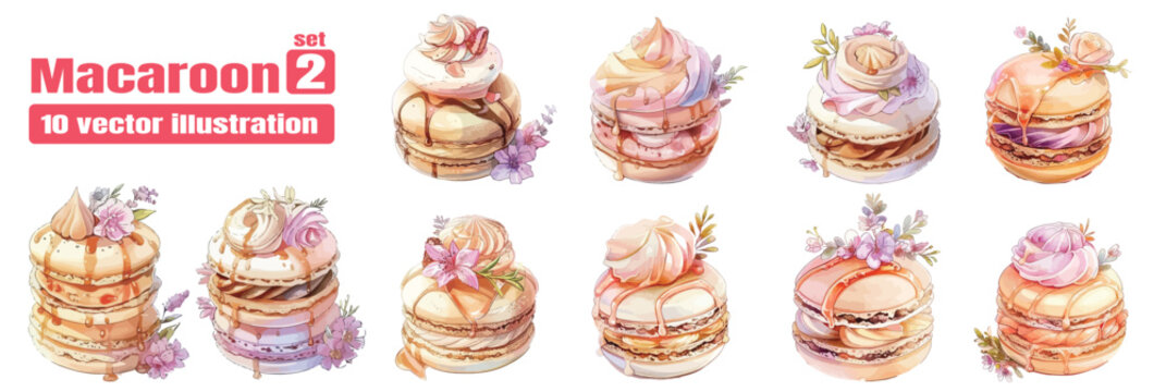 vector background with French macarons for banners, cards, flyers, social media wallpapers, etc.