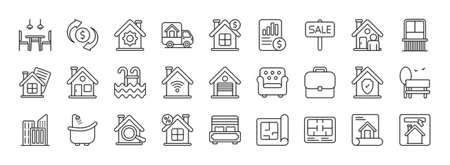 Real Estate vector thin line mini icons set. Thin simple outline icon collection.