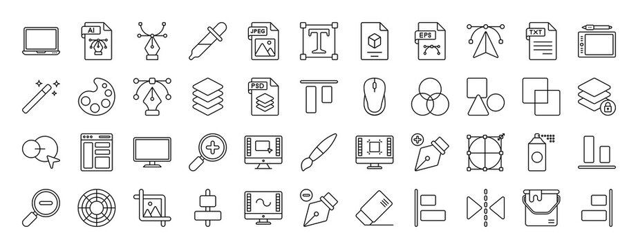 Graphic Design vector thin line mini icons set. Thin simple outline icon collection.