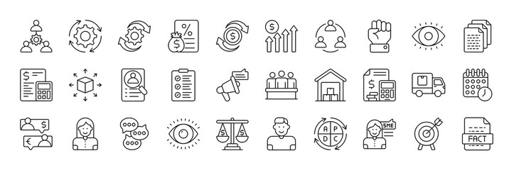 Business Administration vector thin line mini icons set. Thin simple outline icon collection.