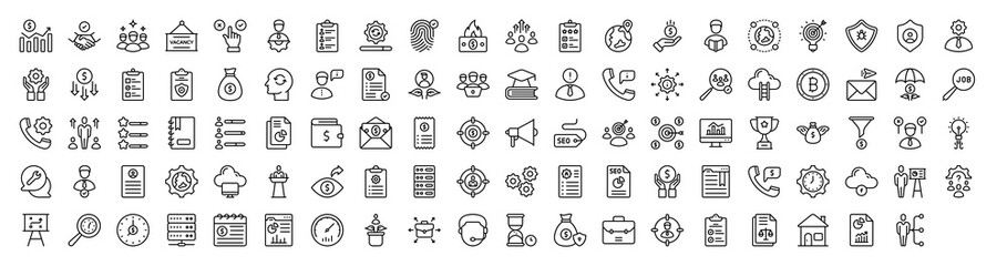 Business vector thin line mini icons set. Thin simple outline icon collection.