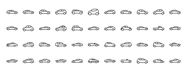 Cars vector thin line mini icons set. Thin simple outline icon collection.