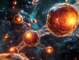 Embryonic stem cells depicted as a beacon of cellular therapy symbolize science's promise to heal...
