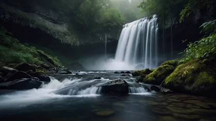 Gordijnen waterfall in the forest © Designer Khalifa